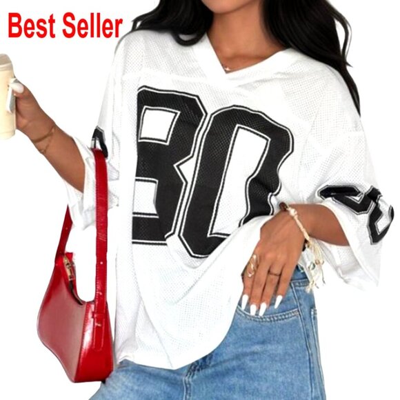 Tops - Oversized Graphic Tee Y2K Streetwear Jersey Top Drop Shoulder Summer Casual